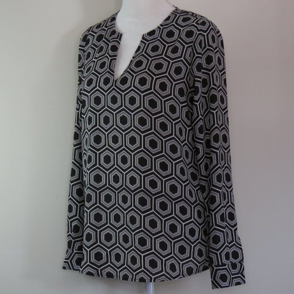 INC Women's Geometric Print Long-Sleeve Pullover V-Neck Blouse Size 0 XS (C914) - Picture 4 of 7